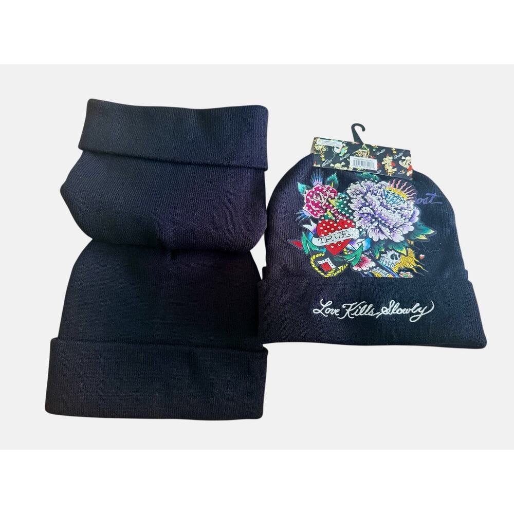 Ed Hardy 2 Pack Beanie Hats Black NEW w/TAGS Love Kills Slowly Women’s Hats